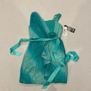 Sequin Hearts size 12 girls dress. Teal sparkly dress with flower and ties back